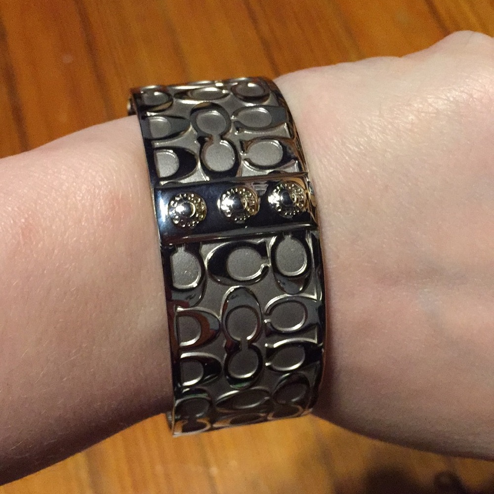 Coach signature silver bangle 1 inch wide